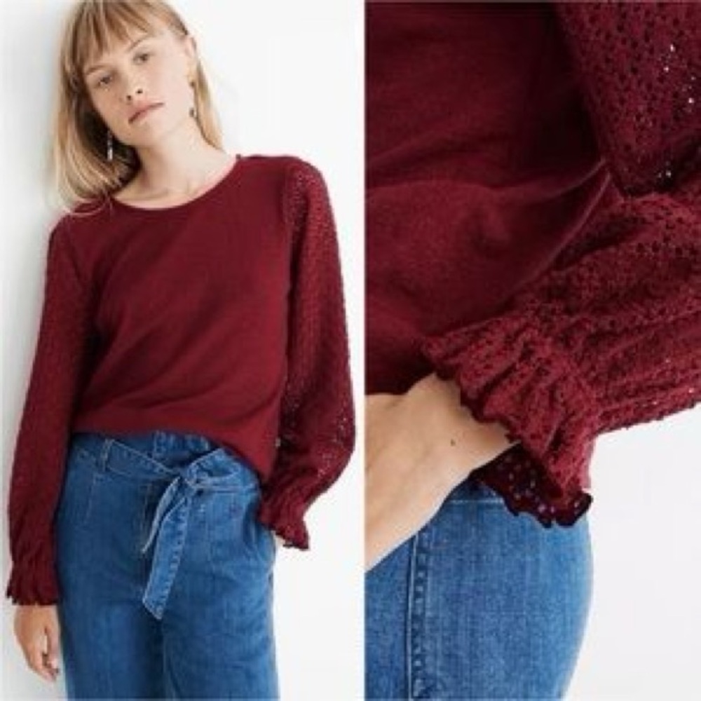 Texture & Thread Eyelet Mix Ruffle-Sleeve Top - Picture 3 of 3